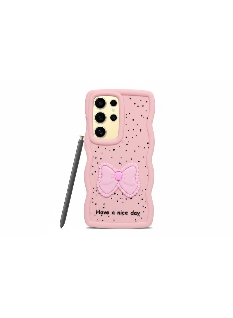 Compatible Case with Samsung S24 Ultra, [Drop Protection] 3D Bow Pattern Soft TPU Shockproof Phone Case Full Body Protection (Pink) - Image 1